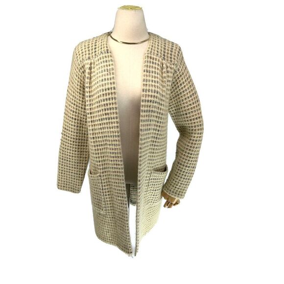 Vtg Wool Mohair Cardigan Sweater Size Medium Beige P.G.E. Open Front Old. Money - Picture 12 of 12